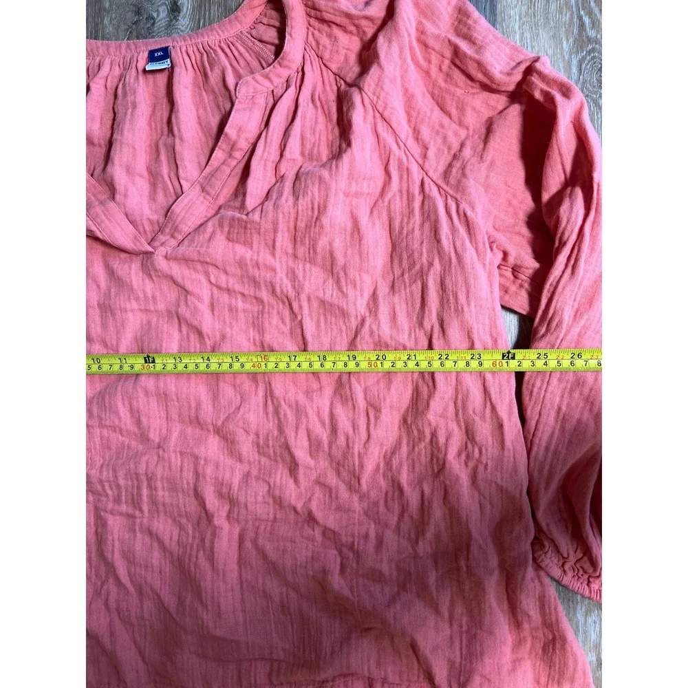 Old Navy Blouse Womens XXL Pink Excellent V-Neck Long‎ Sleeve Gauze Cotton Top